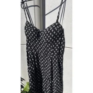 AUW As U Wish Babydoll Smocked Floral Black White Midi Dress Size XL Jumpsuit thumbnail 3