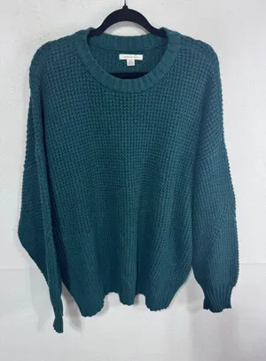 American Eagle Women's L Teal‎ Sweater Waffle Knit Pullover Cozy Relaxed Fit thumbnail 1