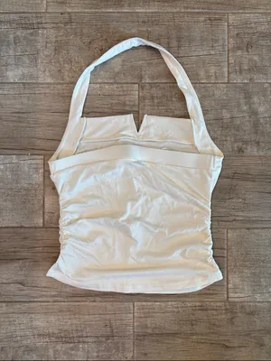 Commense Cream Halter Tank Top with V-Notch. 100% Cotton thumbnail 2