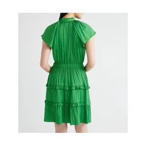 Scoop Womens Dress Size S Mint Green Satin Mini Ruffle Cap Sleeve Flattering thumbnail 3