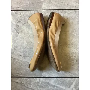 Tory Burch Reva Ballet Flats Tan Patent Leather Logo Medallion Beige Womens 7.5M thumbnail 3