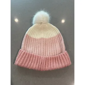 Victoria's Secret Pink White Knit Beanie‎ Hat Faux Fur Pom Pom Winter thumbnail 4