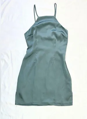 Abercrombie NWT High Neck Satin Mini Dress - Teal - XS thumbnail 2