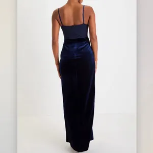 NWT Lulus Alluring Icon‎ Navy Blue Velvet Bustier Sleeveless Maxi Dress LARGE thumbnail 3