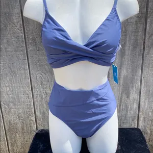 New Cupshe V-neck Twist Bra & Spliced High Waist Bikini Size Medium Beach Vacay thumbnail 7
