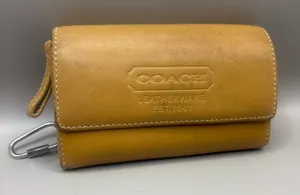 VTG Coach Leatherware Wallet Cardholder‎ Tan Zip Trifold Carabiner Y2K thumbnail 1