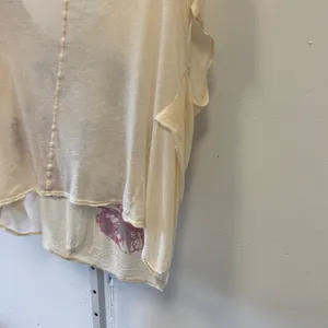 RARE Free People Floral Graphic Oversized Tee Cream Purple Boho Scoop Neck Large thumbnail 5