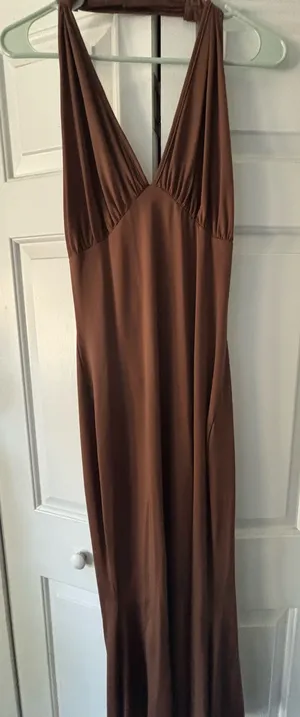 Satin Brown Maxi Dress Size L thumbnail 1