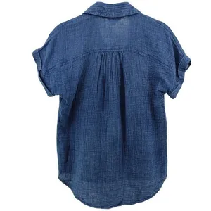 NEW Sim & Sam Blue Gauze Buttondown Top Capsule‎ Comfort Coastal Travel Chic S thumbnail 4