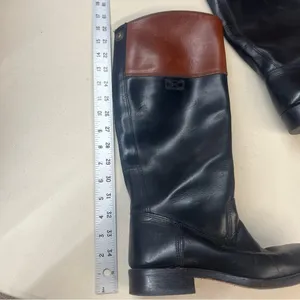 FRYE | Black Leather‎ Brown Top Tall Boots 6.5 Pull On Woman’s thumbnail 9