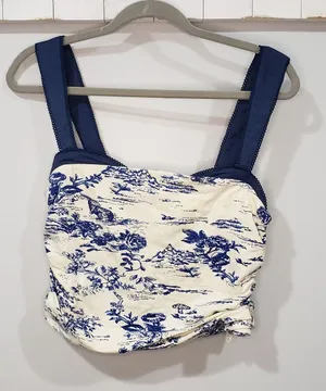 Free People Printed Tank Top Blue White Cropped Boho Women’s Large thumbnail 1