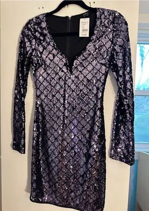 privy Vintage Y2K Lavender Sequin Long Sleeve V-Neck Dress size small NWT thumbnail 1