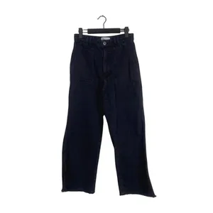 Zara Relaxed Fit Utility Style Wide Leg High Rise Raw Hem Jeans Pockets M Black thumbnail 10