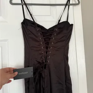 Outcast Lace Corset Tie Black Gothic Maxi Dress thumbnail 3