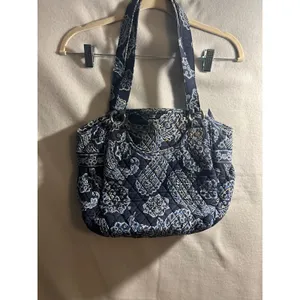 Vera Bradley Blue Bayou Paisley Quilted Cotton Shoulder‎ Bag Tote Navy Blue thumbnail 2