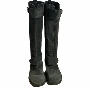 J. CREW Moto Biker Women’s Sz 8 Buckle Motorcycle Black Suede Leather Boots thumbnail 2