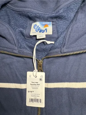 Marine Layer Cloud 9 Fleece Half Zip Sweatshirt NWT Size Large Navy Blue Stripe thumbnail 10