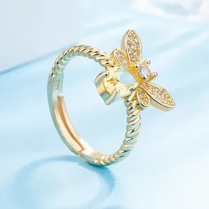 18K Gold Plated Adjustable Yellow Crystsl Honey Bee Ring for Women thumbnail 3
