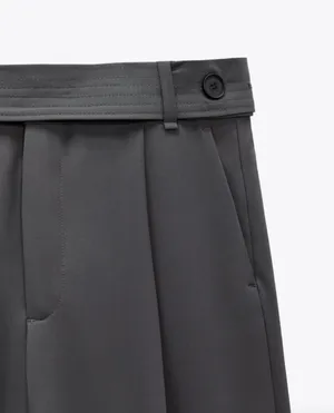 Zara Grey High Waisted Relaxed Trouser Pant with Button Belt thumbnail 3
