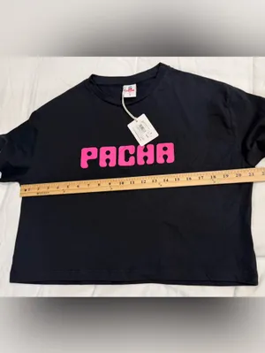 PACHA Black Crop Tee with Pink Logo Size S thumbnail 6