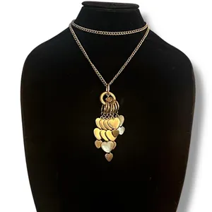 Long gold tone tiered hearts tassel necklace thumbnail 1