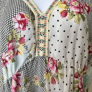 Johnny Was Silk Tunic M floral Embroidered Gathered Waist blouse lightweight thumbnail 11