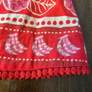Farm Rio Summer Sunrise Mini Dress Small Red Smocked Puff Sleeve Tropical Summer thumbnail 6