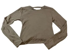 Zara Women Long Sleeve Brown Top Open Back Twist‎ Round Neck Size Large thumbnail 1