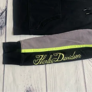 Harley‎ Davidson Woman's Full Zip Hooded Sweater Size XS Black Neon Green White thumbnail 4