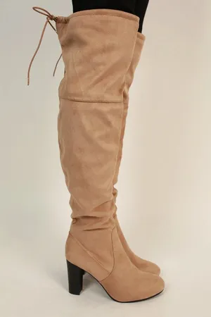 Nature Breeze Taupe OTK Faux Suede Boots thumbnail 1