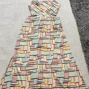 12th Tribe Geometric Block Print Maxi Dress in Beige, Mint & Terracotta Size L thumbnail 9