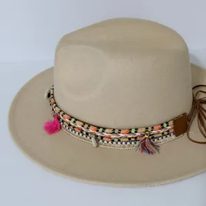 Boho Western Wool Fedora Rancher Hat with Tassels‎ Seashells Boho Festival thumbnail 8