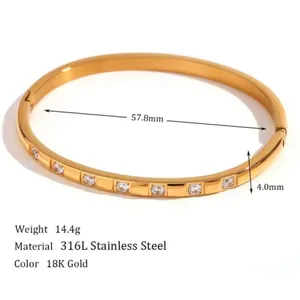 NEW Elegant Gold Plated 316L Bangle‎ Bracelet Square Simulated Diamonds, 6-9” thumbnail 7