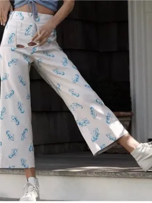 Maeve x Anthropologie Colette Blue Lobster Wide Leg High Rise Crop 25 Linen thumbnail 2