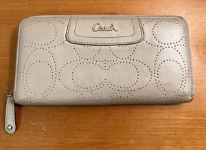 Coach Ashley Perforated Signature C Pattern Accordion Zip Wallet SilverTone Logo thumbnail 1