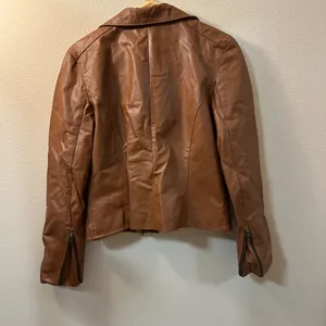 Cognac Brown Moto Crushed Leather with Zipper from Argentina Trendy and Chic thumbnail 2
