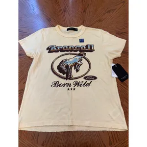 Junk Food Ford Bronco II Graphic Tee Women M Yellow Born Wild Western Distressed thumbnail 2