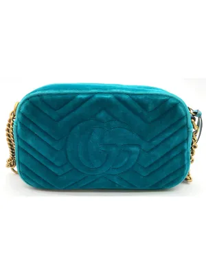 Gucci Teal Quilted Velvet GG Marmont Crossbody Bag thumbnail 2