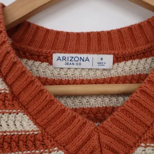 Arizona Jean Co Sweater Vest Womens S Cropped Orange Striped V-Neck Excellent thumbnail 2
