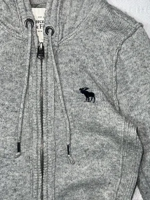 Abercrombie & Fitch Womens Full Zip Y2K Cable Knit Hoodie Size S Gray Preppy thumbnail 3