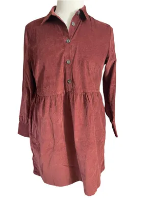 Nine West Rust Brown Button-Front Long Sleeve Shirt Dress thumbnail 2