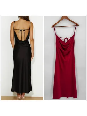 NWT Mogidol Red Satin Cowl Neck Backless Midi Dress Size L thumbnail 3