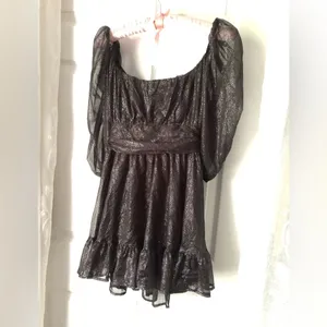 Lucy in the sky babydoll Sparkles Ruffle Mini Dress back bow tie cut out sz M thumbnail 10