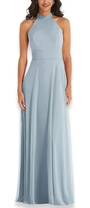 After Six Maxi Dress Halter Style Backless High Neck Chiffon Light Blue 14 NWOT thumbnail 1