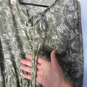 Sweet Salt Green Tiered Cottagecore Prairie Floral Long Sleeve Midi Dress Large thumbnail 3