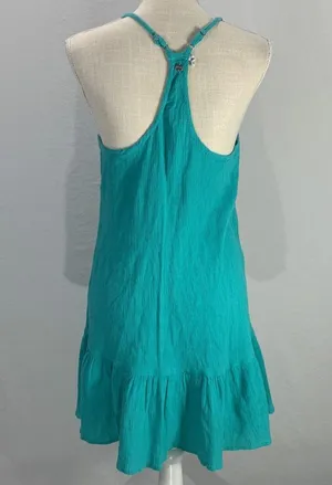 Teal Ruffled Embroidered Mini Sundress Size Large Jr thumbnail 9