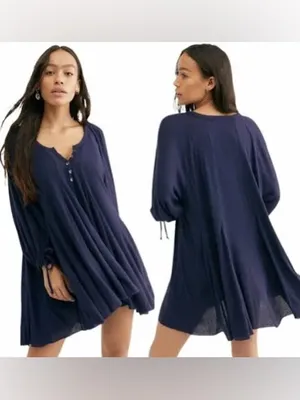 Free People $98 We The Free Winter Tunic Mini Dress Tunic V-Neck Navy M thumbnail 2