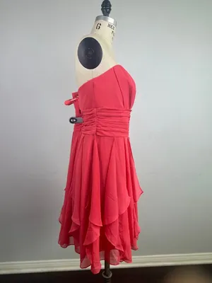 David's Bridal Strapless Chiffon Cocktail Mid Dress Red Size 16 thumbnail 3
