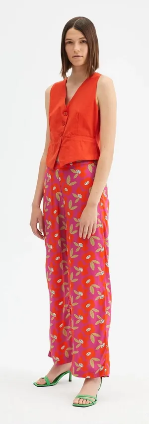 Compañía Fantástica Womens Printed Floral Wide Leg Pants Pink Orange Multi Boho thumbnail 1