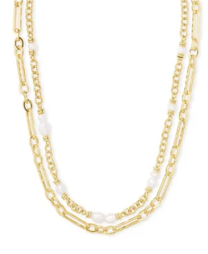 Kendra Scott Mollie Gold Double-Layer Chain Necklace with pearls thumbnail 1